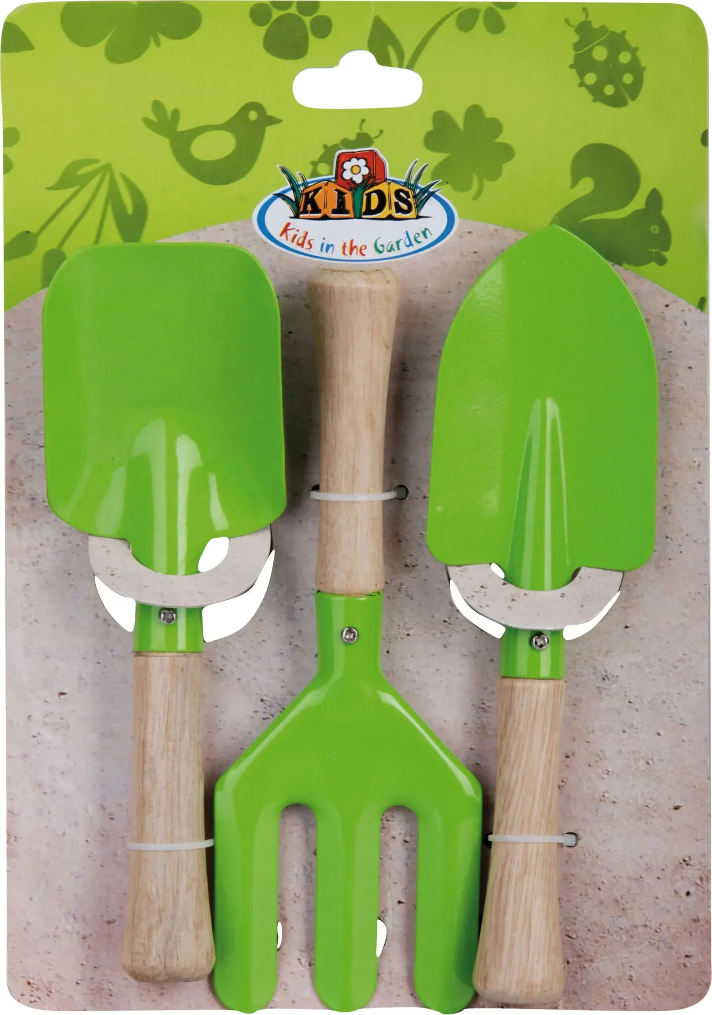 Kinder-Gartenwerkzeug 3er-Set – Schaufeln & Rechen, grün